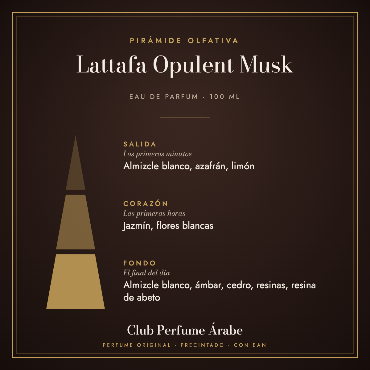 Pirámide olfativa de Lattafa Opulent Musk: notas de salida, corazón y fondo