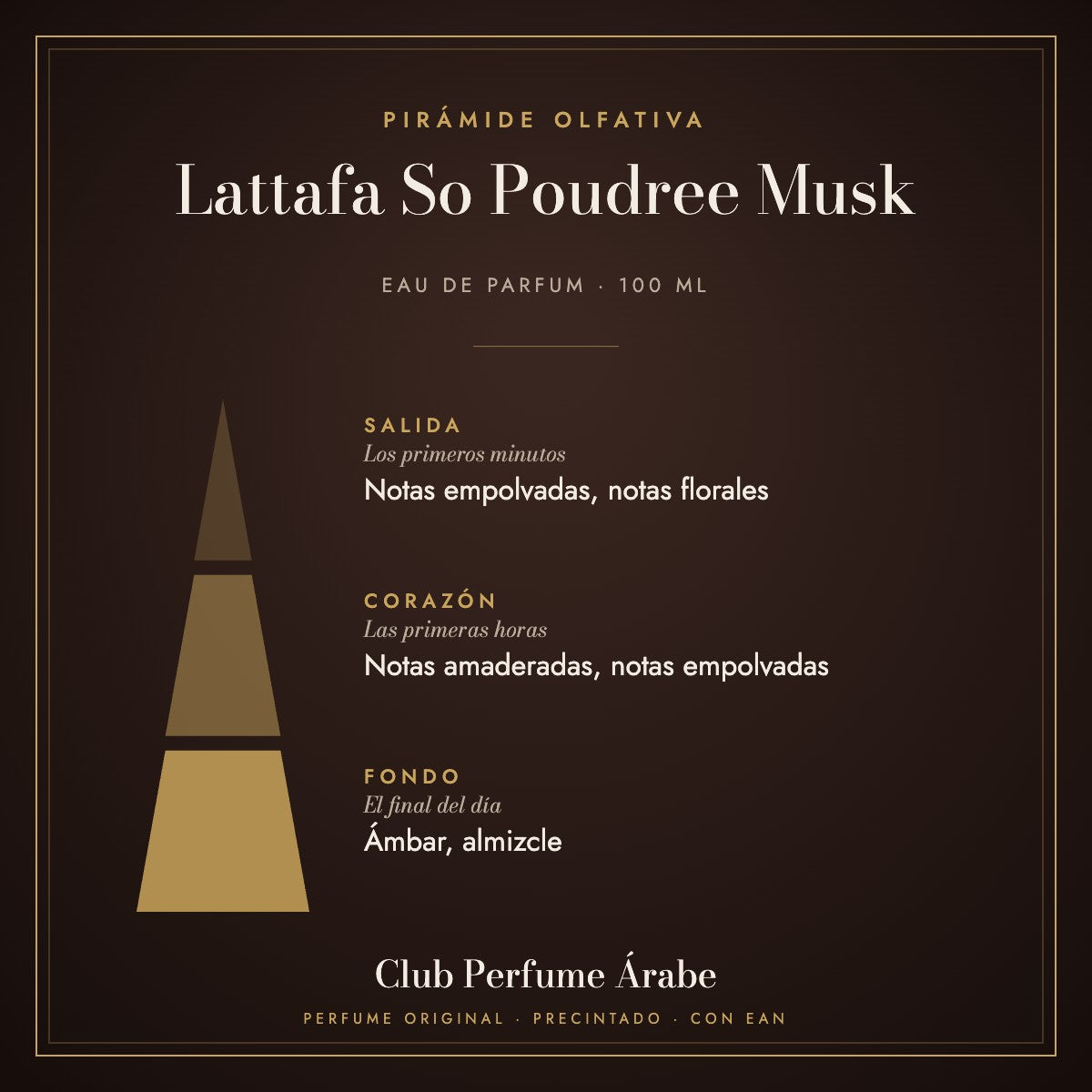 Pirámide olfativa de Lattafa So Poudree Musk: notas de salida, corazón y fondo